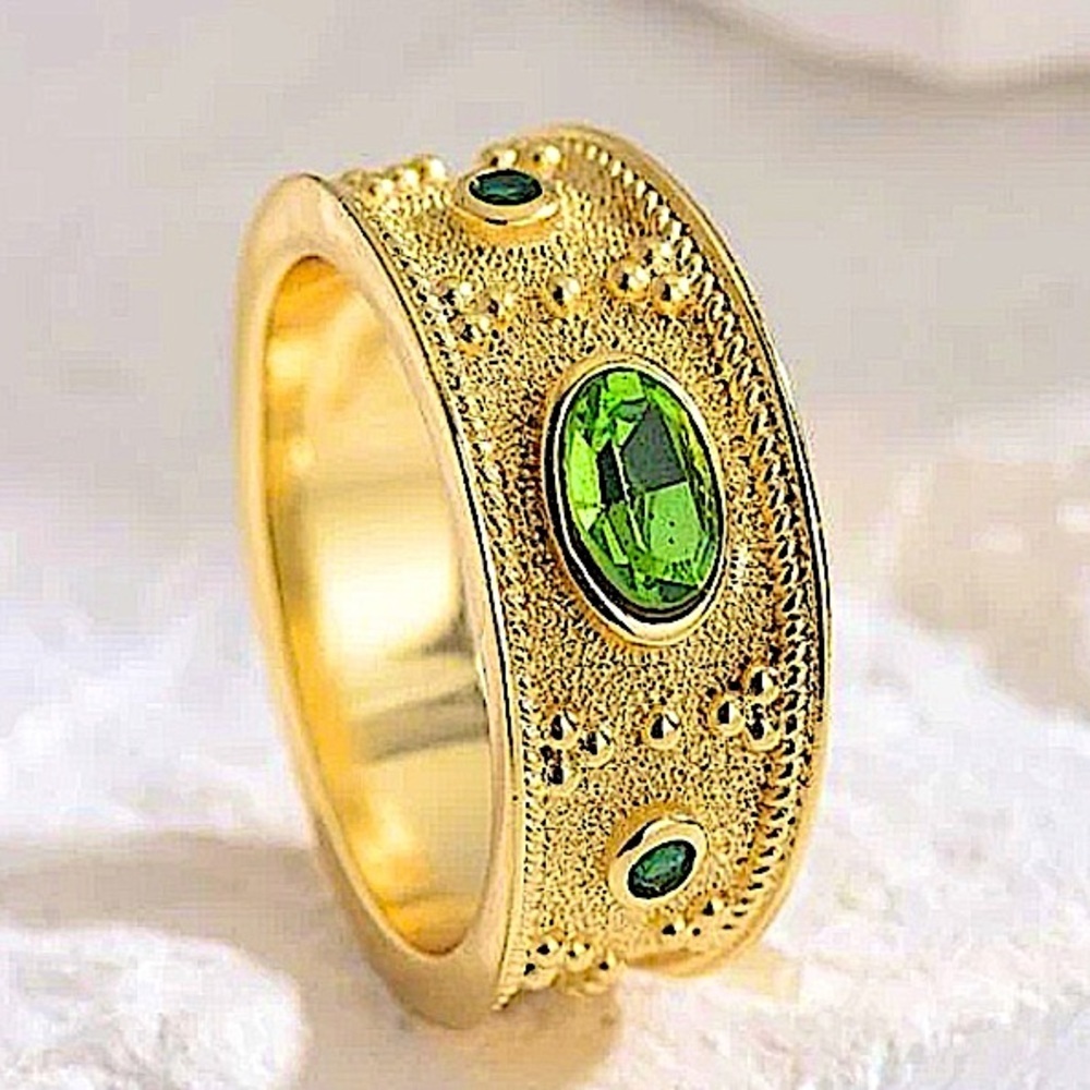 18K GOLD PLATED PERIDOT BAND RING EVIL EYE